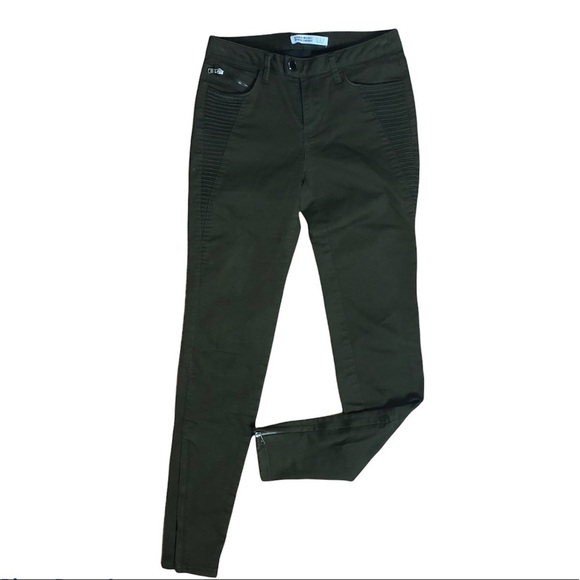 Zara Basic Womens US Size 2 Army Green Skinny Leg Ankle Zip Jeans Pants Moto - Picture 2 of 2